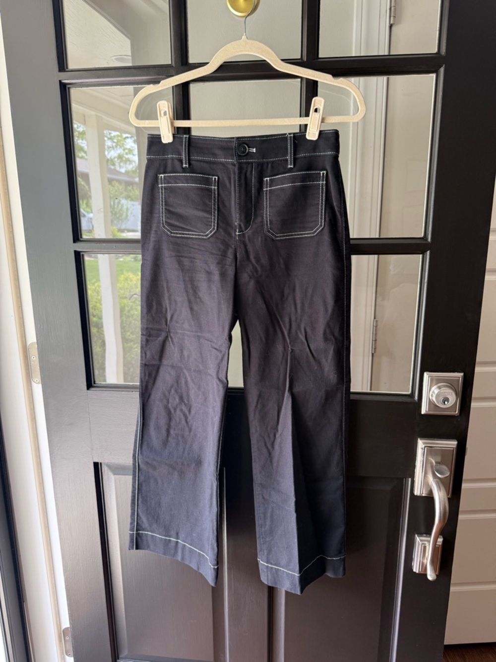 LOFT Black Cropped Wide-Leg Pants with Contrast Stitching